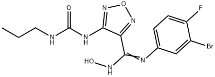 1,2,5-Oxadiazole-3-carboximidamide, N'-(3-bromo-4-fluorophenyl)-N-hydroxy-4-[[(propylamino)carbonyl]amino]- Structure