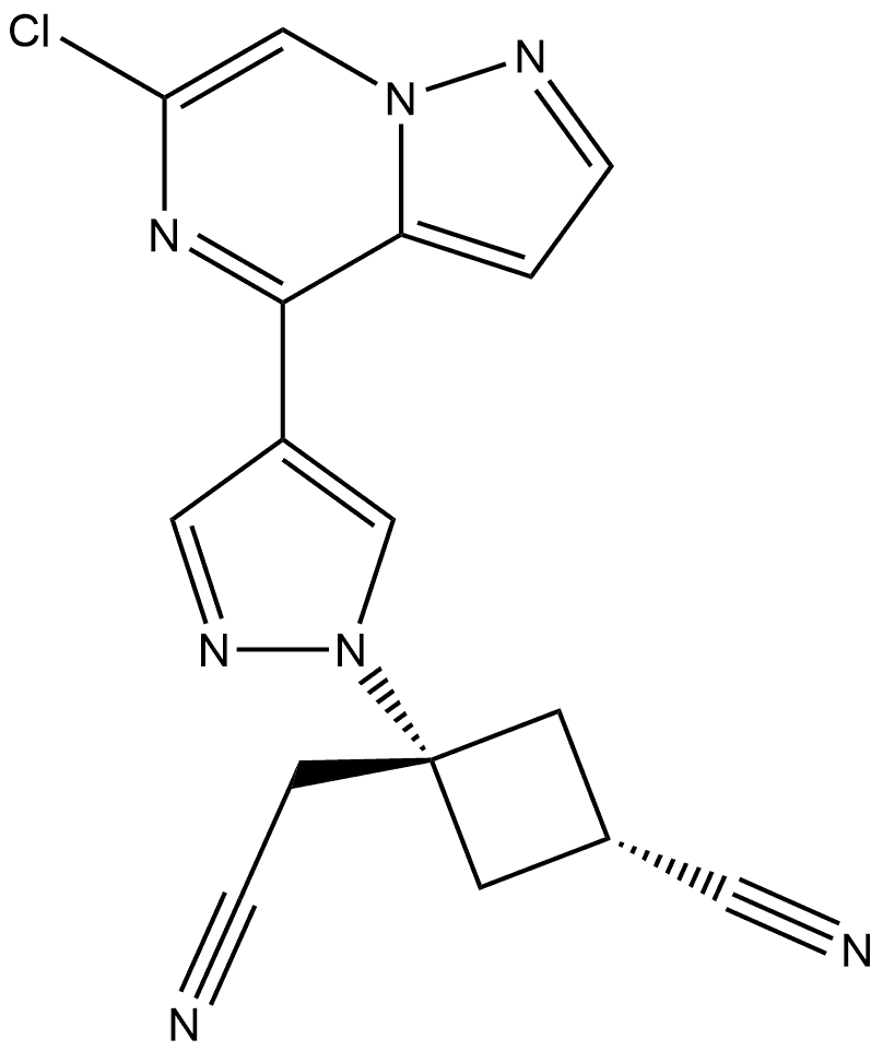 (1r,3r)-3-(4-(6-chloropyrazolo[1,5-a]pyrazin-4-yl)-1H-pyrazol-1-yl)-3-(cyanomethyl)cyclobutane-1-carbonitrile Structure