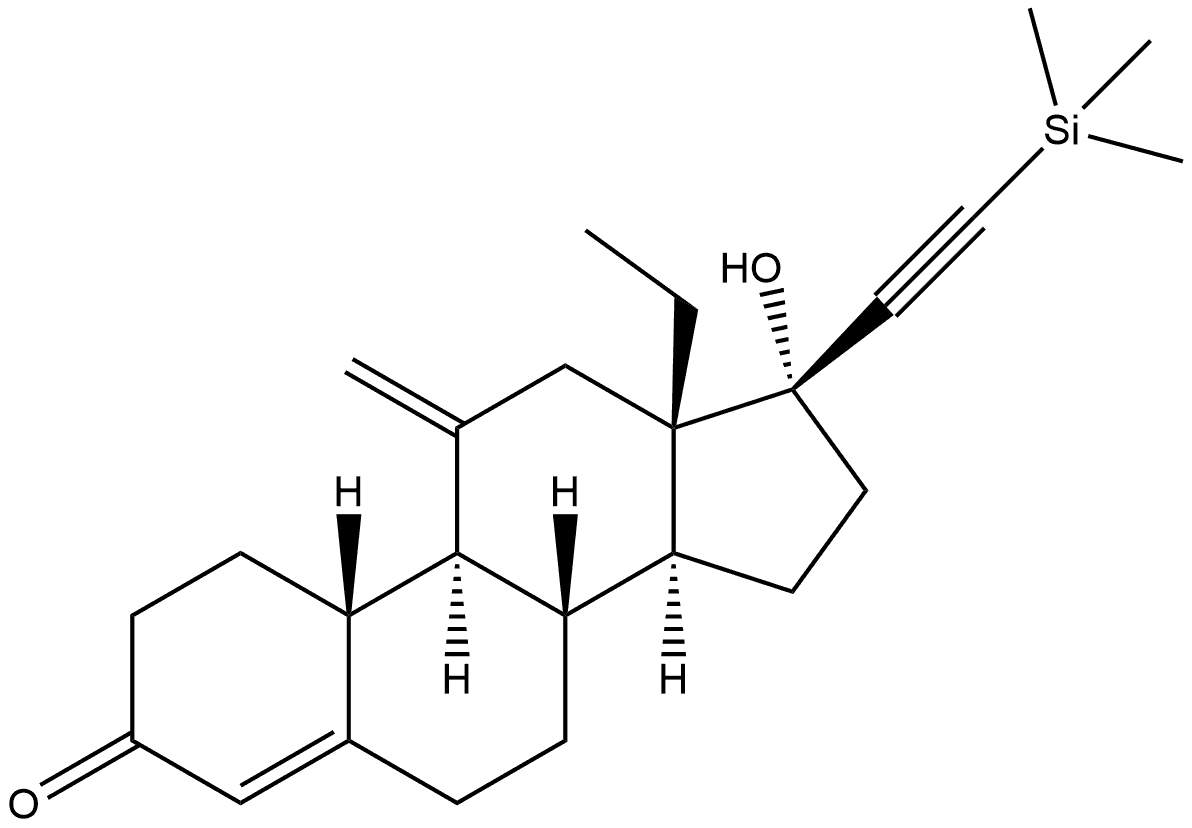 (17α)-13-Ethyl-17-hydroxy-11-methylene-21-(trimethylsilyl)-18,19-dinorpregn-4-en-20-yn-3-one Structure