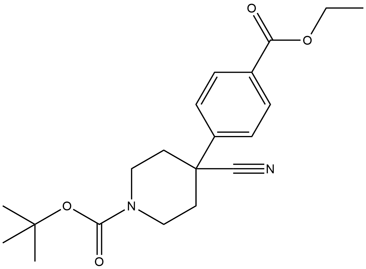 tert-butyl 4-cyano-4-(4-(ethoxycarbonyl)phenyl)piperidine-1-carboxylate Structure