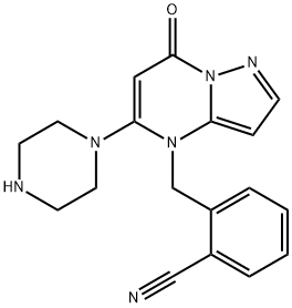 Benzonitrile, 2-[[7-oxo-5-(1-piperazinyl)pyrazolo[1,5-a]pyrimidin-4(7H)-yl]methyl]- Structure