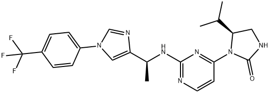 2-Imidazolidinone, 5-(1-methylethyl)-1-[2-[[(1S)-1-[1-[4-(trifluoromethyl)phenyl]-1H-imidazol-4-yl]ethyl]amino]-4-pyrimidinyl]-, (5S)- 구조식 이미지