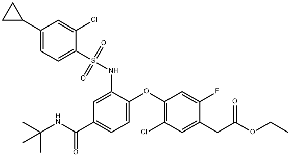 Ethyl 2-[4-[4-(tert-butylcarbamoyl)-2-[(2-chloro-4-cyclopropylphenyl)sulfonylamino]phenoxy]-5-chloro-2-fluorophenyl]acetate Structure