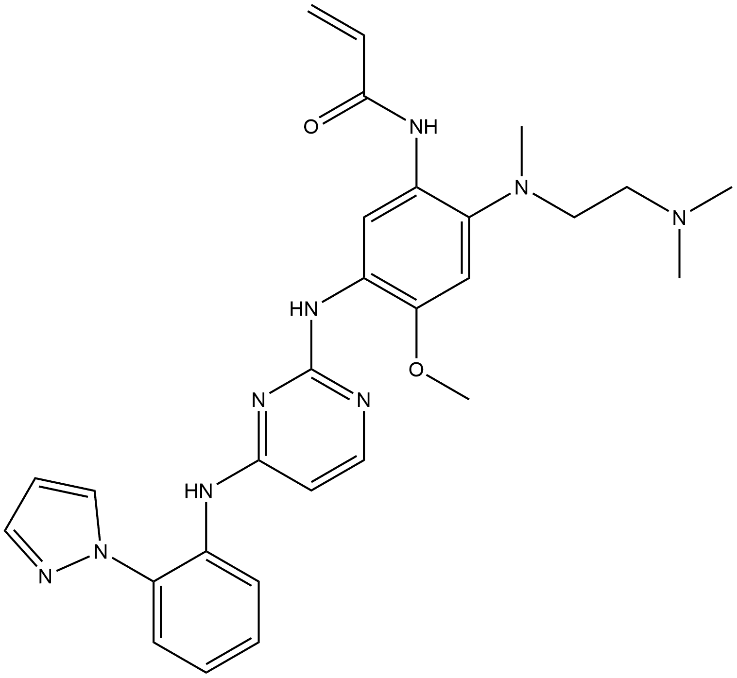 N-(5-((4-((2-(1H-pyrazol-1-yl)phenyl)amino)pyrimidin-2-yl)amino)-2-((2-(dimethylamino)ethyl)(methyl)amino)-4-methoxyphenyl)acrylamide Structure