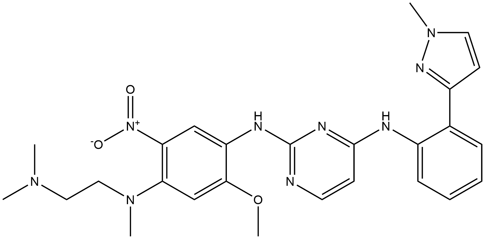 N2-(4-((2-(dimethylamino)ethyl)(methyl)amino)-2-methoxy-5-nitrophenyl)-N4-(2-(1-methyl-1H-pyrazol-3-yl)phenyl)pyrimidine-2,4-diamine Structure