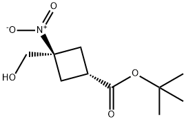 Cyclobutanecarboxylic acid, 3-(hydroxymethyl)-3-nitro-, 1,1-dimethylethyl ester, trans- Structure