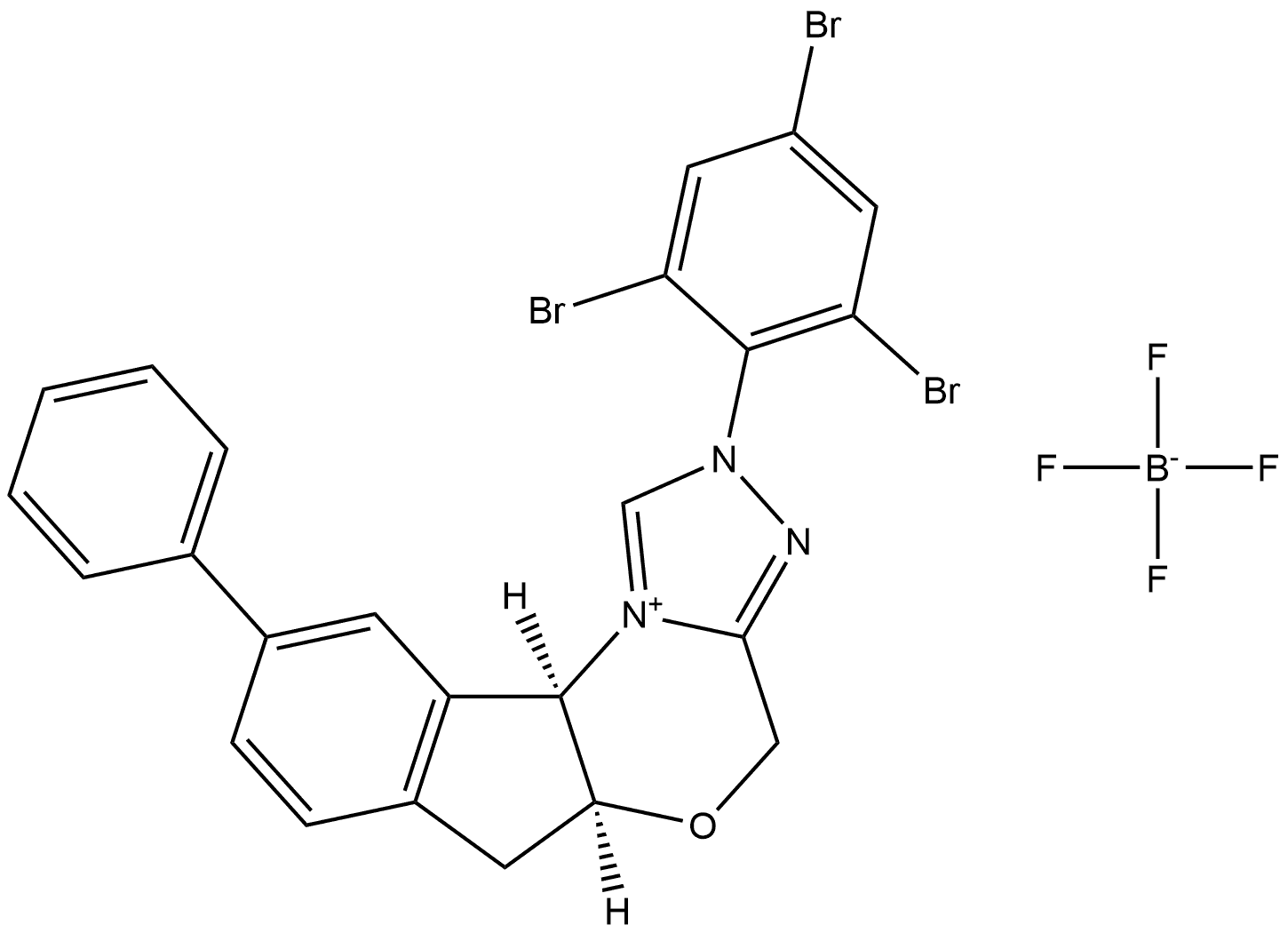 4H,6H-Indeno[2,1-b][1,2,4]triazolo[4,3-d][1,4]oxazinium, 5a,10b-dihydro-9-phenyl-2-(2,4,6-tribromophenyl)-, (5aS,10bR)-, tetrafluoroborate(1-) (1:1) Structure