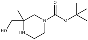 1-Piperazinecarboxylic acid, 3-(hydroxymethyl)-3-methyl-, 1,1-dimethylethyl ester 구조식 이미지