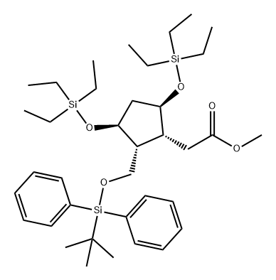 Cyclopentaneacetic acid, 2-[[[(1,1-dimethylethyl)diphenylsilyl]oxy]methyl]-3,5-bis[(triethylsilyl)oxy]-, methyl ester, (1R,2R,3S,5R)- 구조식 이미지