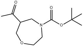 1,4-Oxazepine-4(5H)-carboxylic acid, 6-acetyltetrahydro-, 1,1-dimethylethyl ester 구조식 이미지