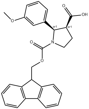 rac-(2R,3S)-1-{[(9H-fluoren-9-yl)methoxy]carbonyl}-2-(3-methoxyphenyl)pyrrolidine-3-carboxylic acid, cis Structure