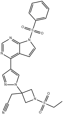 3-Azetidineacetonitrile, 1-(ethylsulfonyl)-3-[4-[7-(phenylsulfonyl)-7H-pyrrolo[2,3-d]pyrimidin-4-yl]-1H-pyrazol-1-yl]- Structure