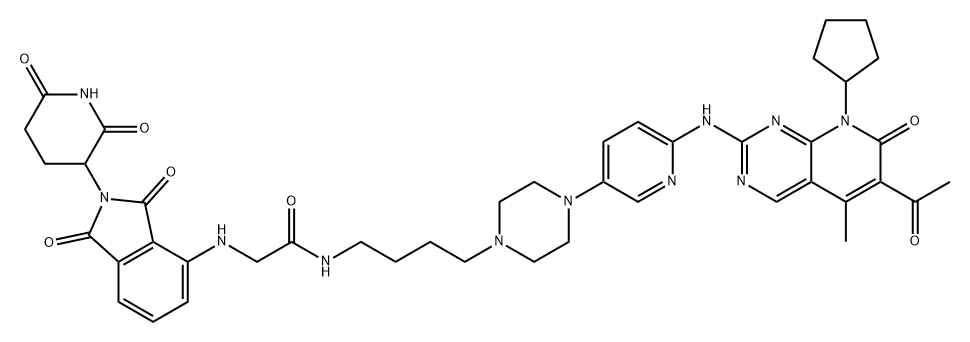 Acetamide, N-[4-[4-[6-[(6-acetyl-8-cyclopentyl-7,8-dihydro-5-methyl-7-oxopyrido[2,3-d]pyrimidin-2-yl)amino]-3-pyridinyl]-1-piperazinyl]butyl]-2-[[2-(2,6-dioxo-3-piperidinyl)-2,3-dihydro-1,3-dioxo-1H-isoindol-4-yl]amino]- Structure