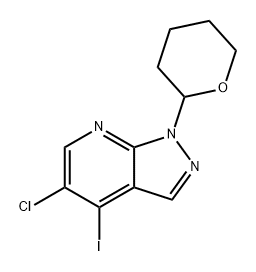 1H-Pyrazolo[3,4-b]pyridine, 5-chloro-4-iodo-1-(tetrahydro-2H-pyran-2-yl)- 구조식 이미지