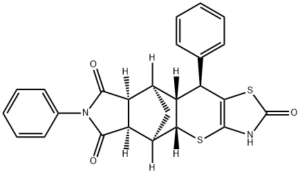 5,9-Methanothiazolo[5',4':5,6]thiopyrano[2,3-f]isoindole-2,6,8(7H)-trione, 3,4a,5,5a,8a,9,9a,10-octahydro-7,10-diphenyl-, (4aR,5R,5aS,8aS,9S,9aR,10S)- Structure