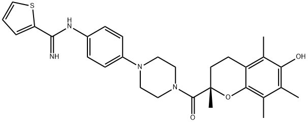 2-Thiophenecarboximidamide, N-[4-[4-[[(2S)-3,4-dihydro-6-hydroxy-2,5,7,8-tetramethyl-2H-1-benzopyran-2-yl]carbonyl]-1-piperazinyl]phenyl]- Structure