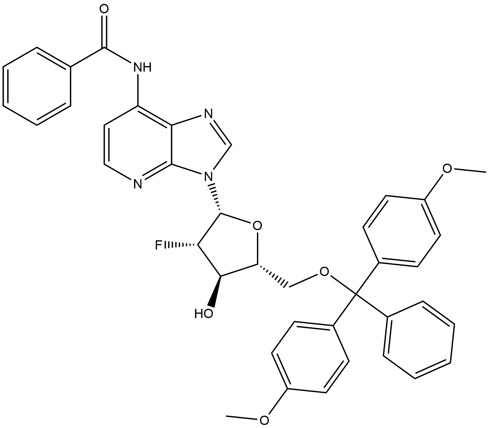 Benzamide, N-[3-[5-O-[bis(4-methoxyphenyl)phenylmethyl]-2-deoxy-2-fluoro-β-D-arabinofuranosyl]-3H-imidazo[4,5-b]pyridin-7-yl]- Structure