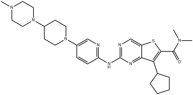 7-cyclopentyl-N,N-dimethyl-2-((5-(4-(4-methylpiperazin-1-yl)piperidin-1-yl)pyridin-2-yl)amino)thieno[3,2-d]pyrimidine-6-carboxamide Structure