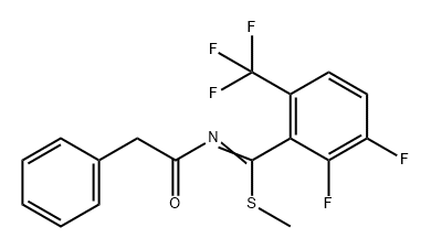 Benzenecarboximidothioic acid, 2,3-difluoro-N-(2-phenylacetyl)-6-(trifluoromethyl)-, methyl ester Structure