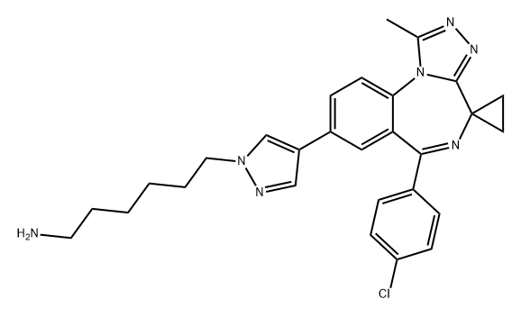 1H-Pyrazole-1-hexanamine, 4-[6'-(4-chlorophenyl)-1'-methylspiro[cyclopropane-1,4'-[4H][1,2,4]triazolo[4,3-a][1,4]benzodiazepin]-8'-yl]- Structure