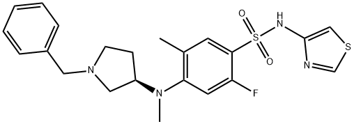 Benzenesulfonamide, 2-fluoro-5-methyl-4-[methyl[(3R)-1-(phenylmethyl)-3-pyrrolidinyl]amino]-N-4-thiazolyl- Structure