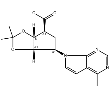 (3aR,4S,6R,6aS)-methyl 2,2-dimethyl-6-(4-methyl-7H-pyrrolo[2,3-d]pyrimidin-7-yl)tetrahydro-3aH- cyclopenta[d][1,3]dioxole-4-carboxylate Structure