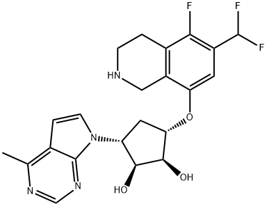 1,2-Cyclopentanediol, 3-[[6-(difluoromethyl)-5-fluoro-1,2,3,4-tetrahydro-8-isoquinolinyl]oxy]-5-(4-methyl-7H-pyrrolo[2,3-d]pyrimidin-7-yl)-, (1S,2S,3S,5R)- Structure