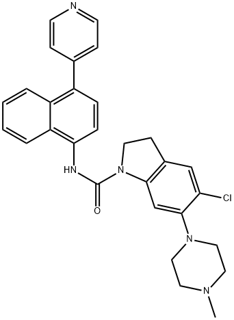 1H-Indole-1-carboxamide, 5-chloro-2,3-dihydro-6-(4-methyl-1-piperazinyl)-N-[4-(4-pyridinyl)-1-naphthalenyl]- Structure