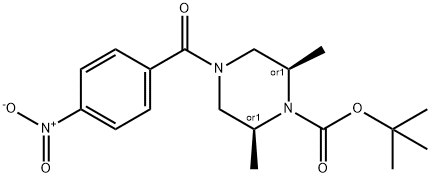 1-Piperazinecarboxylic acid, 2,6-dimethyl-4-(4-nitrobenzoyl)-, 1,1-dimethylethyl ester, (2R,6S)-rel- Structure