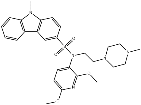 9H-Carbazole-3-sulfonamide, N-(2,6-dimethoxy-3-pyridinyl)-9-methyl-N-[2-(4-methyl-1-piperazinyl)ethyl]- Structure