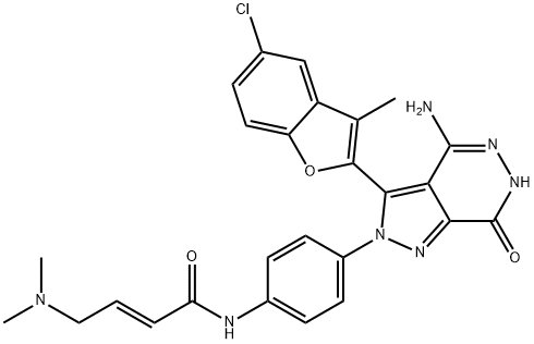 2-Butenamide, N-[4-[4-amino-3-(5-chloro-3-methyl-2-benzofuranyl)-6,7-dihydro-7-oxo-2H-pyrazolo[3,4-d]pyridazin-2-yl]phenyl]-4-(dimethylamino)-, (2E)- Structure