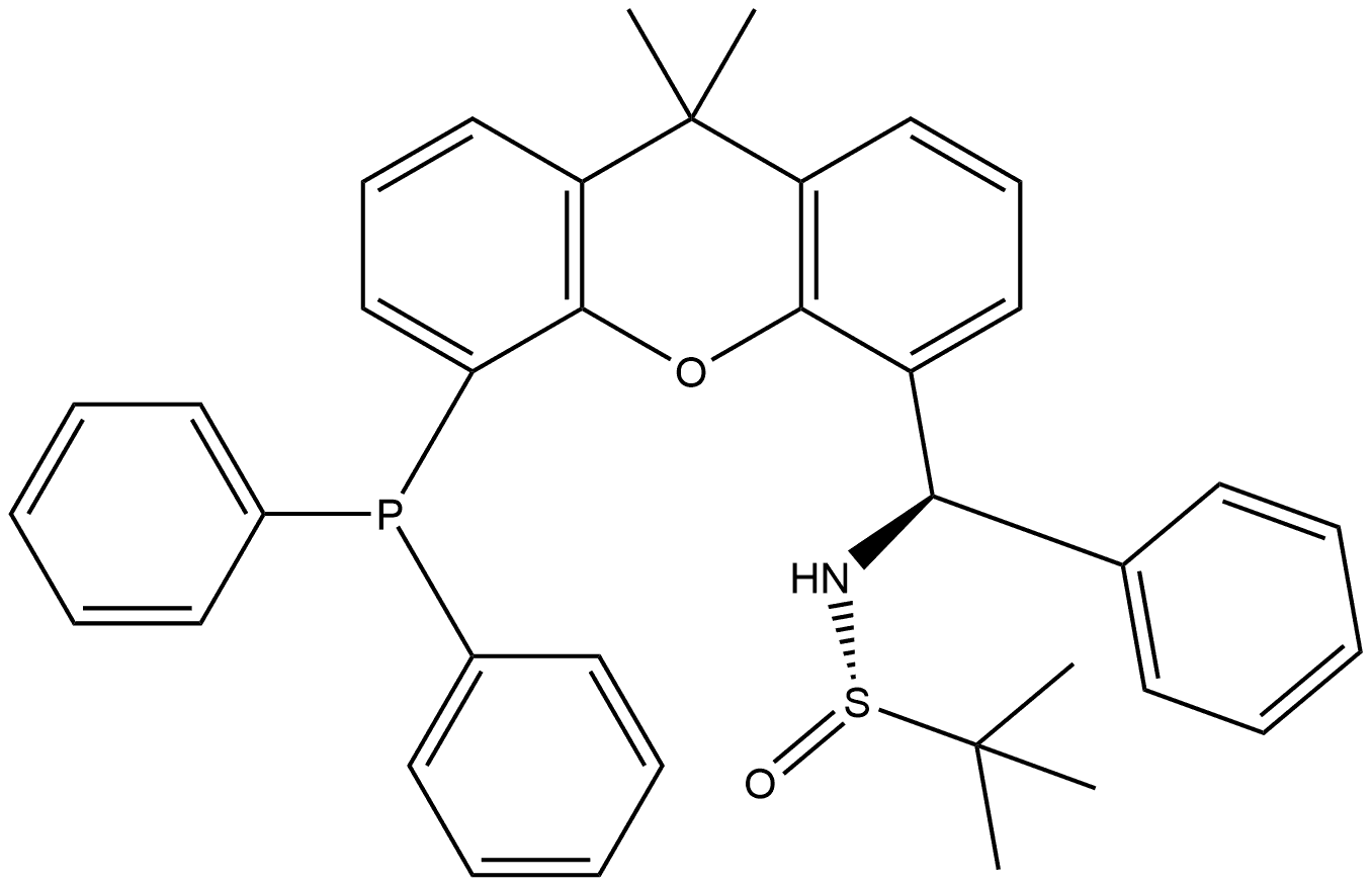 2-Propanesulfinamide, N-[(R)-[5-(diphenylphosphino)-9,9-dimethyl-9H-xanthen-4-yl]phenylmethyl]-2-methyl-, [S(S)]- Structure