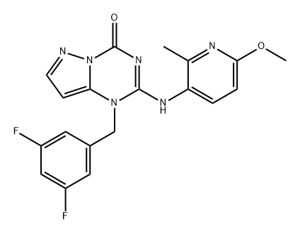 Pyrazolo[1,5-a]-1,3,5-triazin-4(1H)-one, 1-[(3,5-difluorophenyl)methyl]-2-[(6-methoxy-2-methyl-3-pyridinyl)amino]- Structure