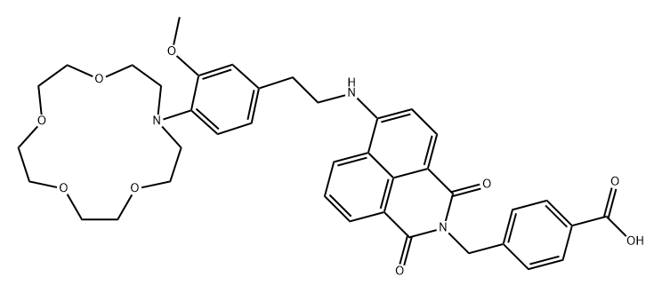 Benzoic acid, 4-[[6-[[2-[3-methoxy-4-(1,4,7,10-tetraoxa-13-azacyclopentadec-13-yl)phenyl]ethyl]amino]-1,3-dioxo-1H-benz[de]isoquinolin-2(3H)-yl]methyl]- Structure