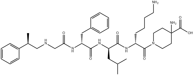 4-Piperidinecarboxylic acid, 4-amino-1-[N-[(2R)-2-phenylpropyl]glycyl-D-phenylalanyl-D-leucyl-D-lysyl]- Structure