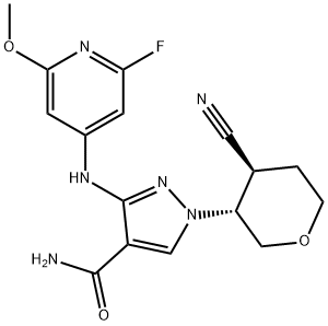 1H-Pyrazole-4-carboxamide, 1-[(3R,4S)-4-cyanotetrahydro-2H-pyran-3-yl]-3-[(2-fluoro-6-methoxy-4-pyridinyl)amino]- Structure