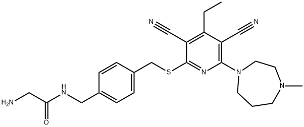 Acetamide, 2-amino-N-[[4-[[[3,5-dicyano-4-ethyl-6-(hexahydro-4-methyl-1H-1,4-diazepin-1-yl)-2-pyridinyl]thio]methyl]phenyl]methyl]- Structure