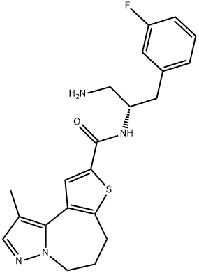 5H-Pyrazolo[1,5-a]thieno[3,2-c]azepine-9-carboxamide, N-[(1S)-2-amino-1-[(3-fluorophenyl)methyl]ethyl]-6,7-dihydro-1-methyl- Structure