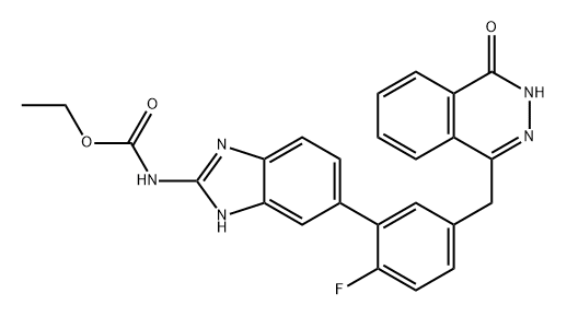 Carbamic acid, N-[6-[5-[(3,4-dihydro-4-oxo-1-phthalazinyl)methyl]-2-fluorophenyl]-1H-benzimidazol-2-yl]-, ethyl ester Structure