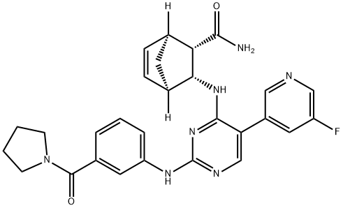 Bicyclo[2.2.1]hept-5-ene-2-carboxamide, 3-[[5-(5-fluoro-3-pyridinyl)-2-[[3-(1-pyrrolidinylcarbonyl)phenyl]amino]-4-pyrimidinyl]amino]-, (1S,2S,3R,4R)- 구조식 이미지