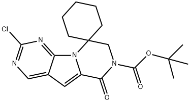 Spiro[cyclohexane-1,9'(6'H)-pyrazino[1',2':1,5]pyrrolo[2,3-d]pyrimidine]-7'(8'H)-carboxylic acid, 2'-chloro-6'-oxo-, 1,1-dimethylethyl ester Structure