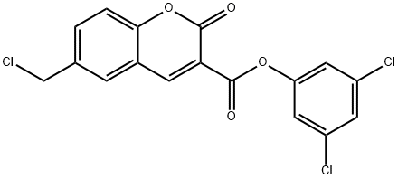 2H-1-Benzopyran-3-carboxylic acid, 6-(chloromethyl)-2-oxo-, 3,5-dichlorophenyl ester 구조식 이미지