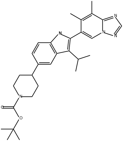 1-Piperidinecarboxylic acid, 4-[2-(7,8-dimethyl[1,2,4]triazolo[1,5-a]pyridin-6-yl)-3-(1-methylethyl)-1H-indol-5-yl]-, 1,1-dimethylethyl ester Structure