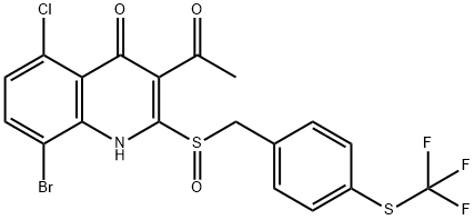 4(1H)-Quinolinone, 3-acetyl-8-bromo-5-chloro-2-[[[4-[(trifluoromethyl)thio]phenyl]methyl]sulfinyl]- 구조식 이미지