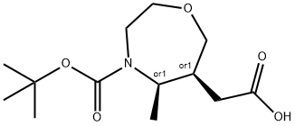 1,4-Oxazepine-6-acetic acid, 4-[(1,1-dimethylethoxy)carbonyl]hexahydro-5-methyl-, (5R,6S)-rel- Structure