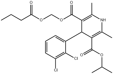 3,5-Pyridinedicarboxylic acid, 4-(2,3-dichlorophenyl)-1,4-dihydro-2,6-dimethyl-, 3-(1-methylethyl) 5-[(1-oxobutoxy)methyl] ester Structure