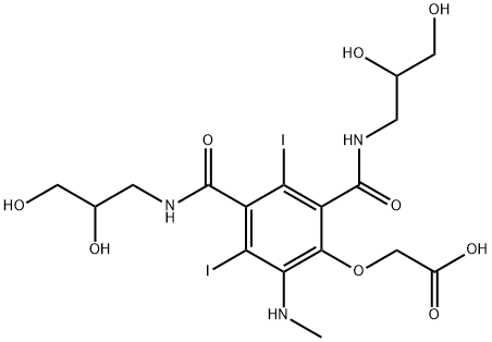 Acetic acid, 2-[2,4-bis[[(2,3-dihydroxypropyl)amino]carbonyl]-3,5-diiodo-6-(methylamino)phenoxy]- Structure