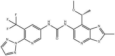 Urea, N-[7-[(1R)-1-methoxyethyl]-2-methylthiazolo[5,4-b]pyridin-6-yl]-N'-[6-(2H-1,2,3-triazol-2-yl)-5-(trifluoromethyl)-3-pyridinyl]- Structure