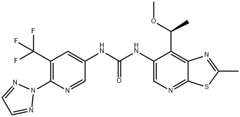 Urea, N-[7-[(1S)-1-methoxyethyl]-2-methylthiazolo[5,4-b]pyridin-6-yl]-N'-[6-(2H-1,2,3-triazol-2-yl)-5-(trifluoromethyl)-3-pyridinyl]- Structure