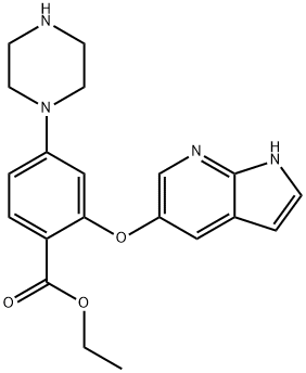 Benzoic acid, 4-(1-piperazinyl)-2-(1H-pyrrolo[2,3-b]pyridin-5-yloxy)-, ethyl ester Structure